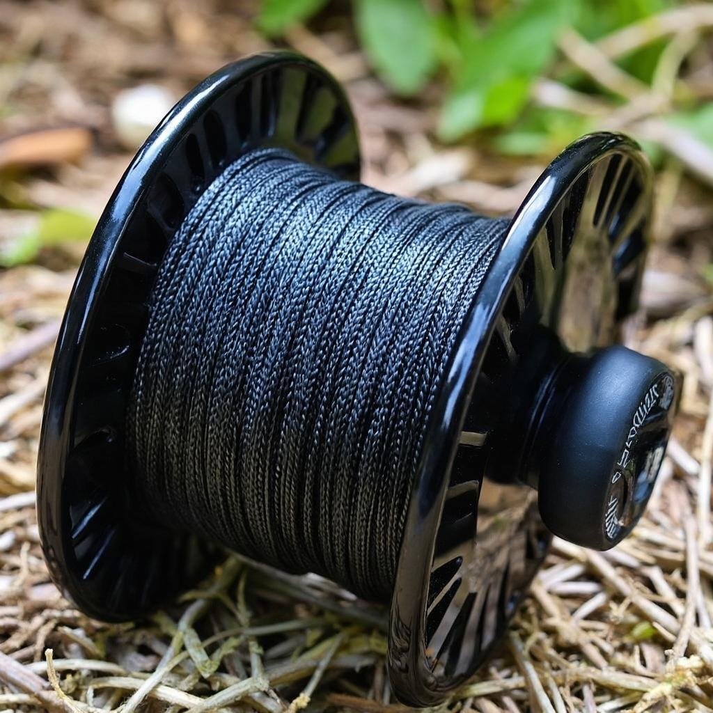 80 lb braided fishing line spool close up detail