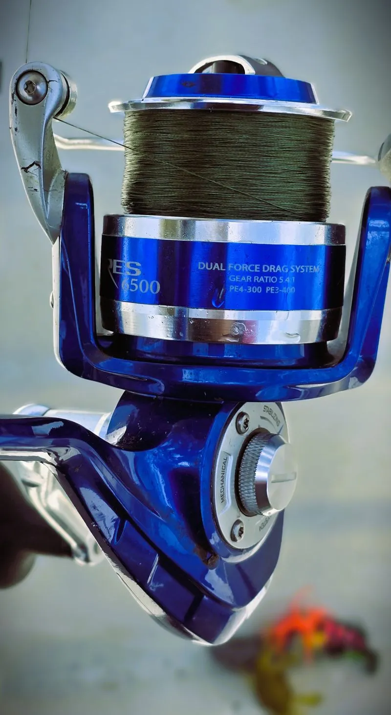 Spinning reel with braided line and fluorocarbon leader setup